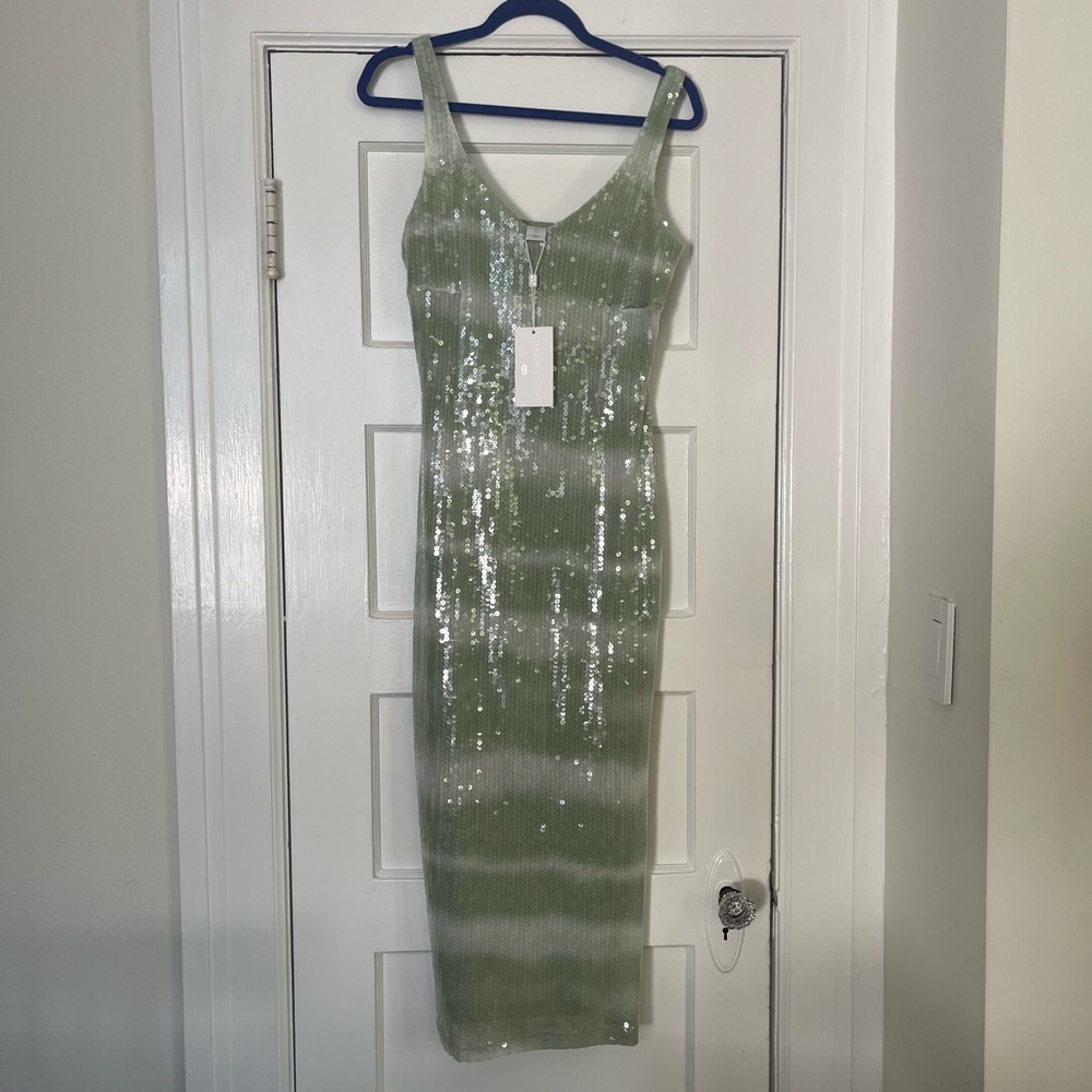 Caroline Constas Green Sequins Midi Dress